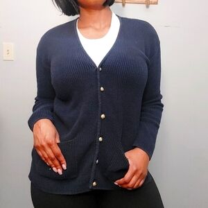 LIZ SPORT Blue cardigan sweater Large v neck